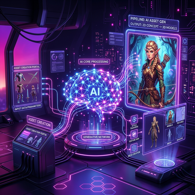 ゲームアセット生成 パイプラインイメージ